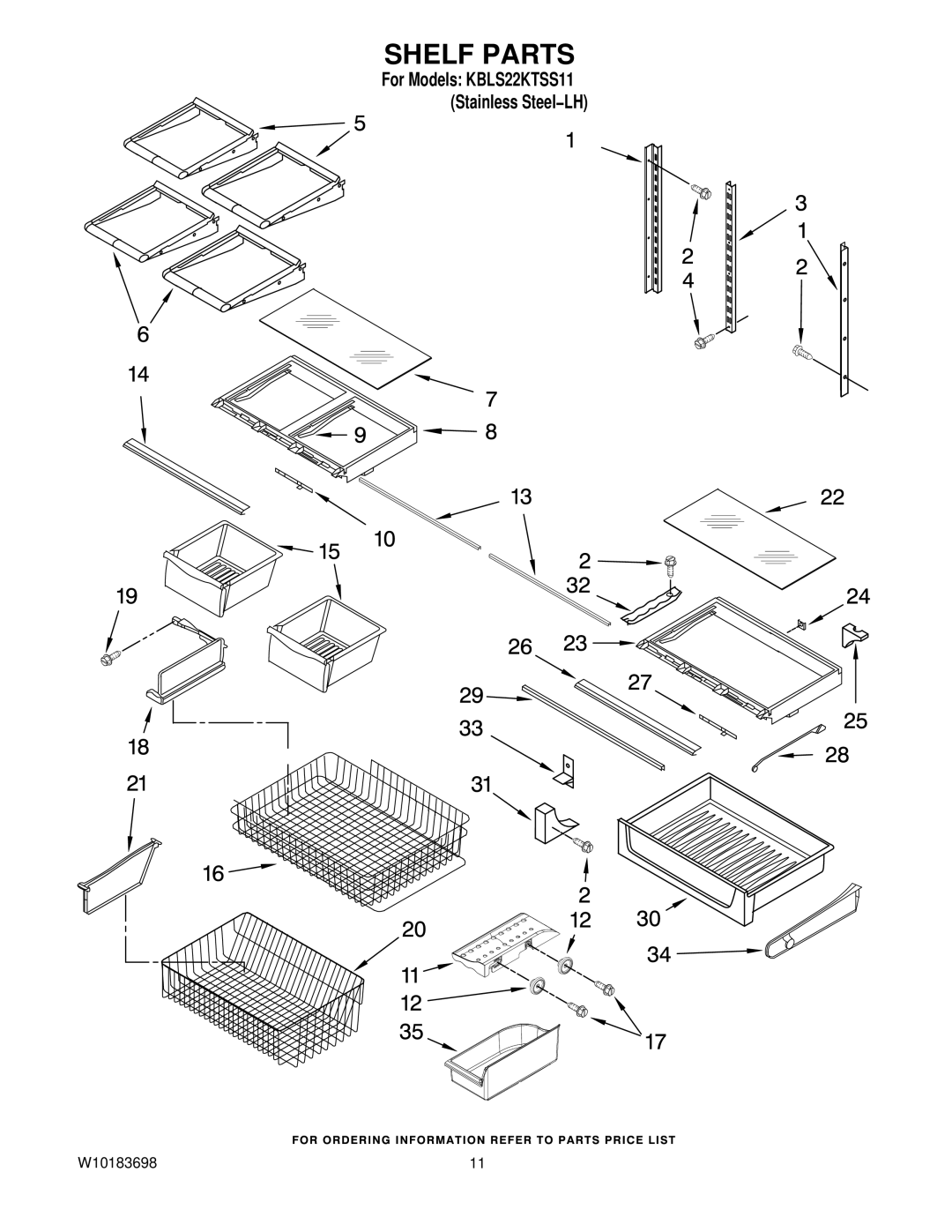 KitchenAid KBLS22KTSS11 manual Shelf Parts 