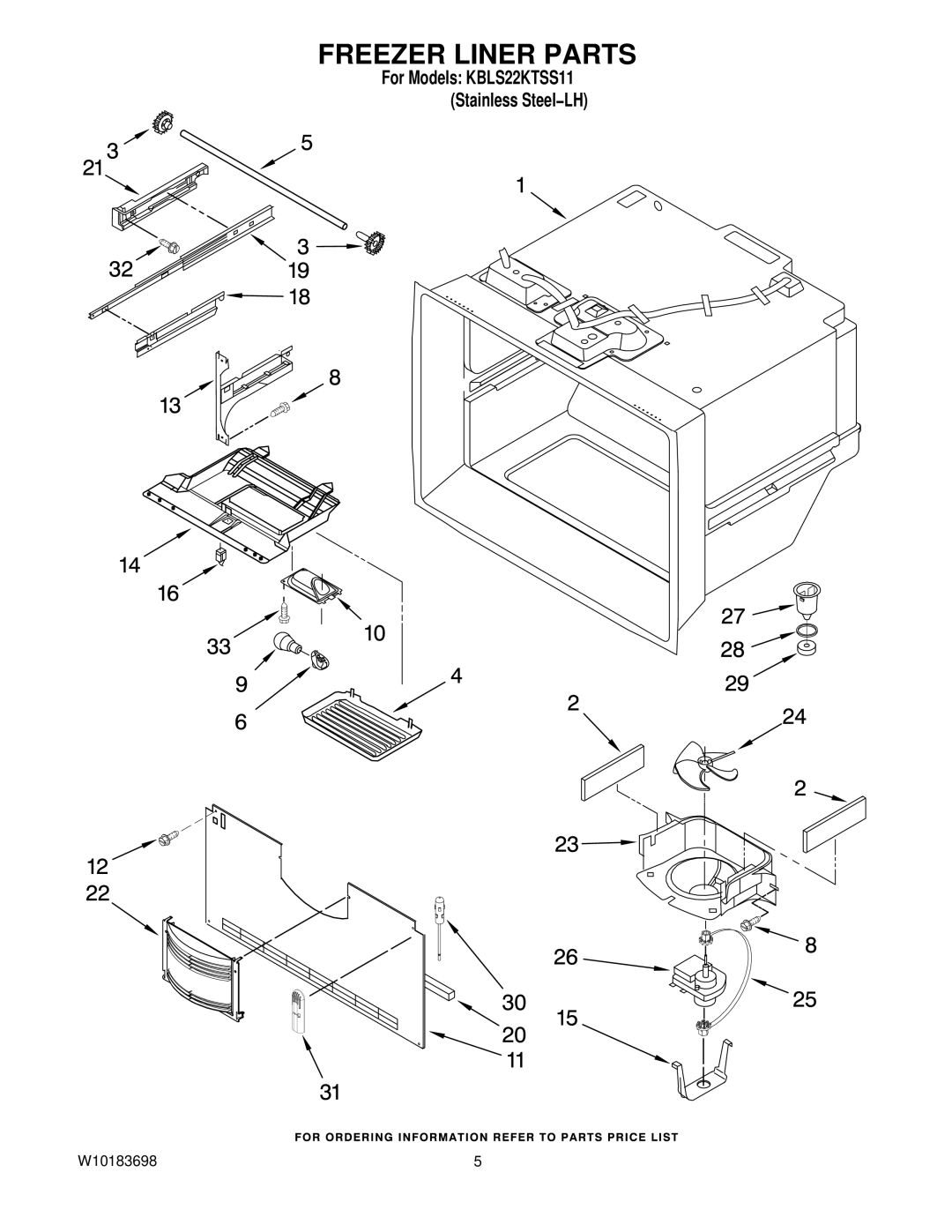 KitchenAid KBLS22KTSS11 manual Freezer Liner Parts 