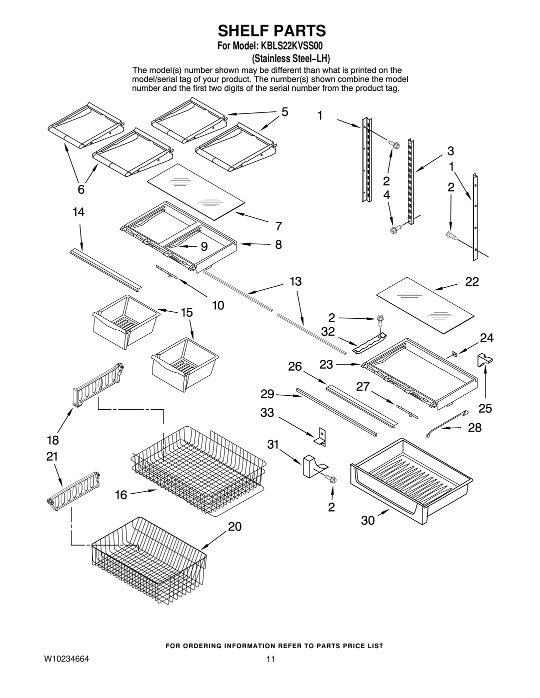 KitchenAid KBLS22KVSS00 manual Shelf Parts 