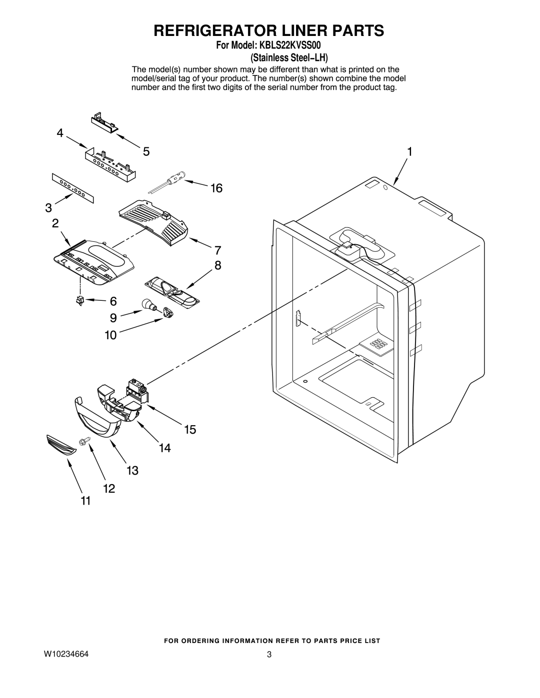 KitchenAid KBLS22KVSS00 manual Refrigerator Liner Parts 