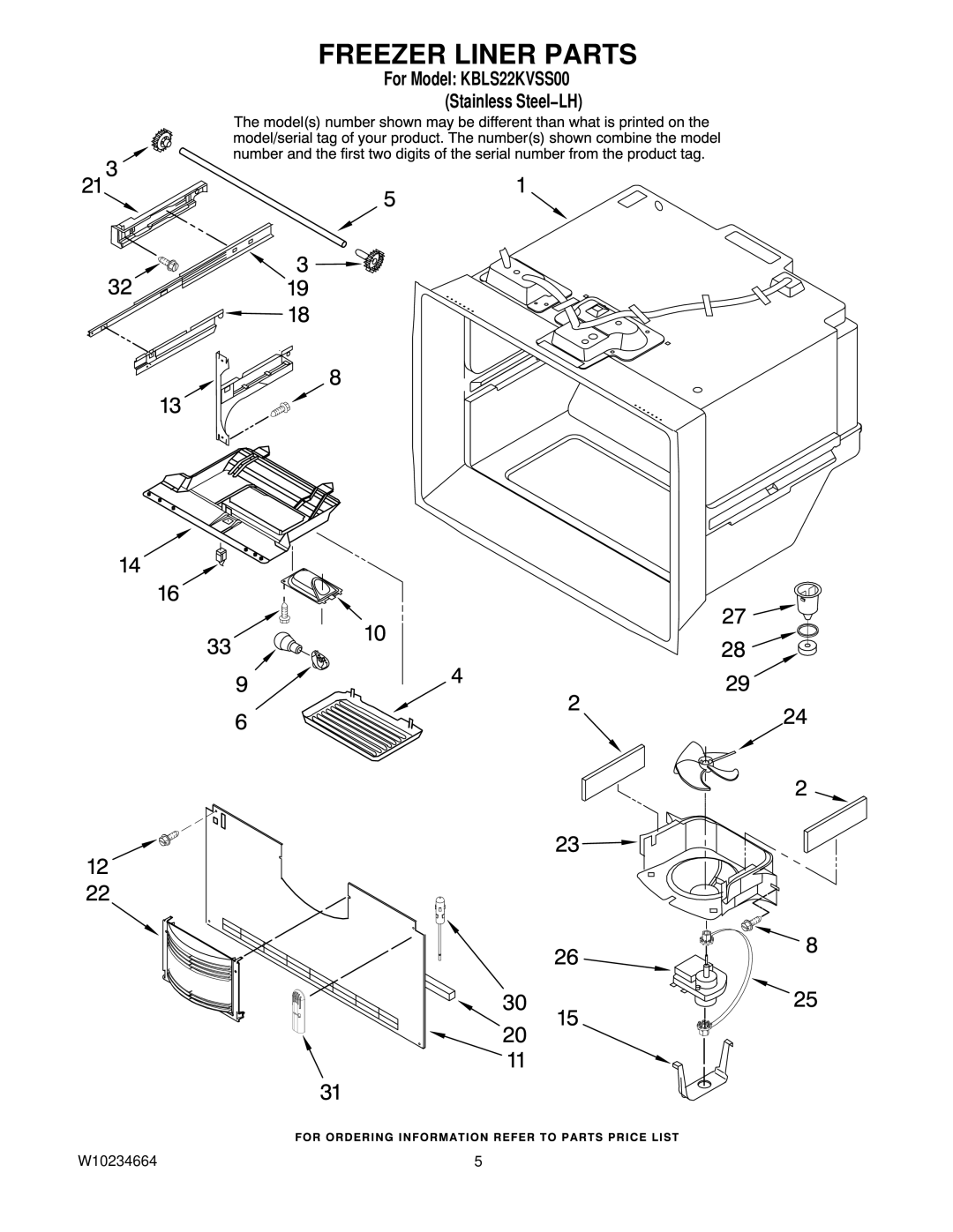 KitchenAid KBLS22KVSS00 manual Freezer Liner Parts 