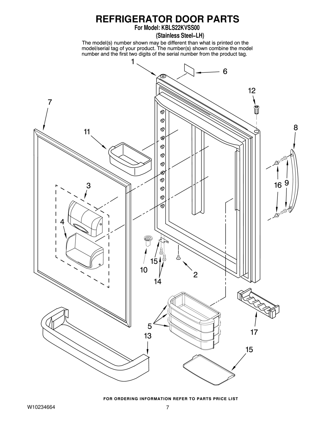 KitchenAid KBLS22KVSS00 manual Refrigerator Door Parts 