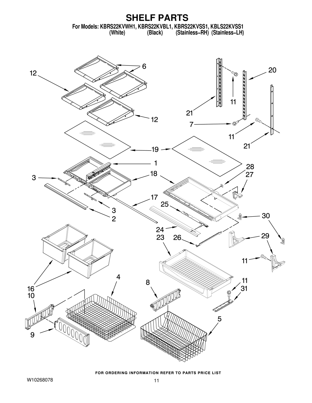 KitchenAid KBRS22KVSS1, KBLS22KVSS1, KBRS22KVBL1, KBRS22KVWH1 manual Shelf Parts 