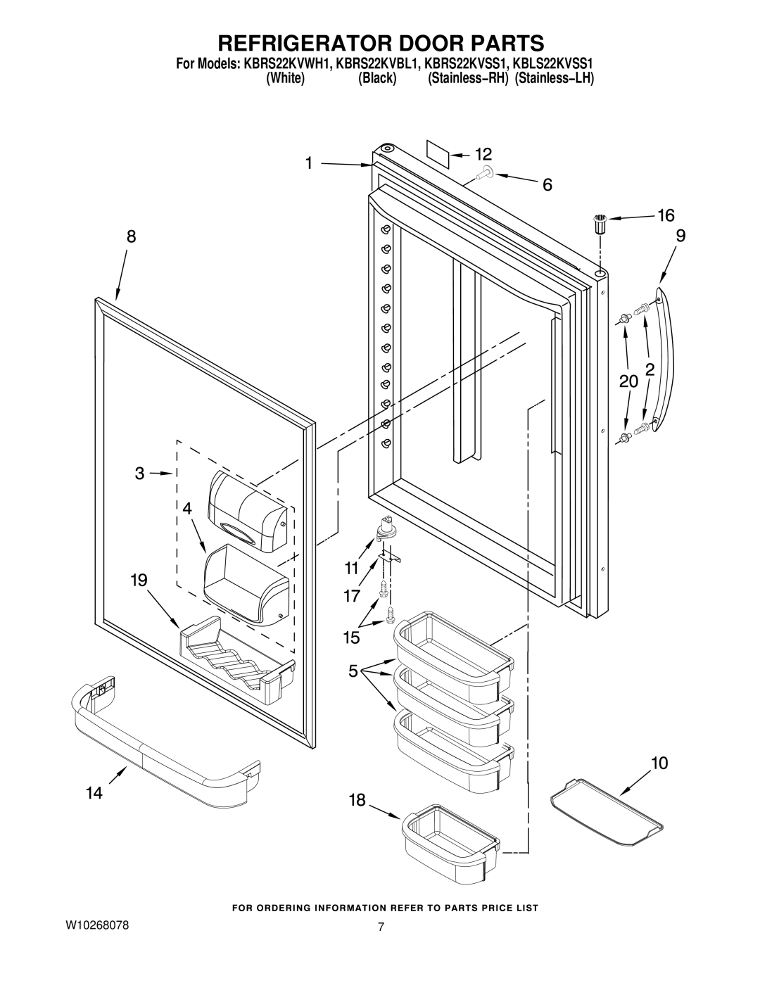 KitchenAid KBRS22KVSS1, KBLS22KVSS1, KBRS22KVBL1, KBRS22KVWH1 manual Refrigerator Door Parts 