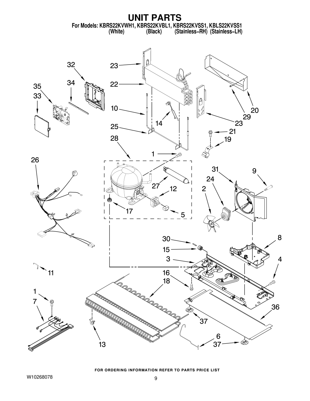 KitchenAid KBRS22KVBL1, KBLS22KVSS1, KBRS22KVWH1, KBRS22KVSS1 manual Unit Parts 