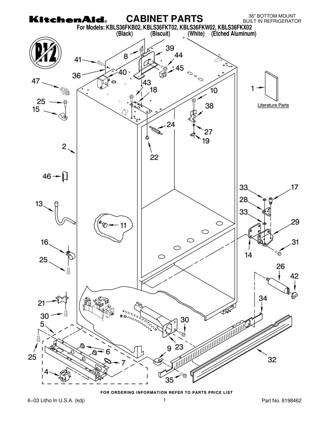 KitchenAid KBLS36FKB02, KBLS36FKT02, KBLS36FKW02, KBLS36FKX02 manual Cabinet Parts 