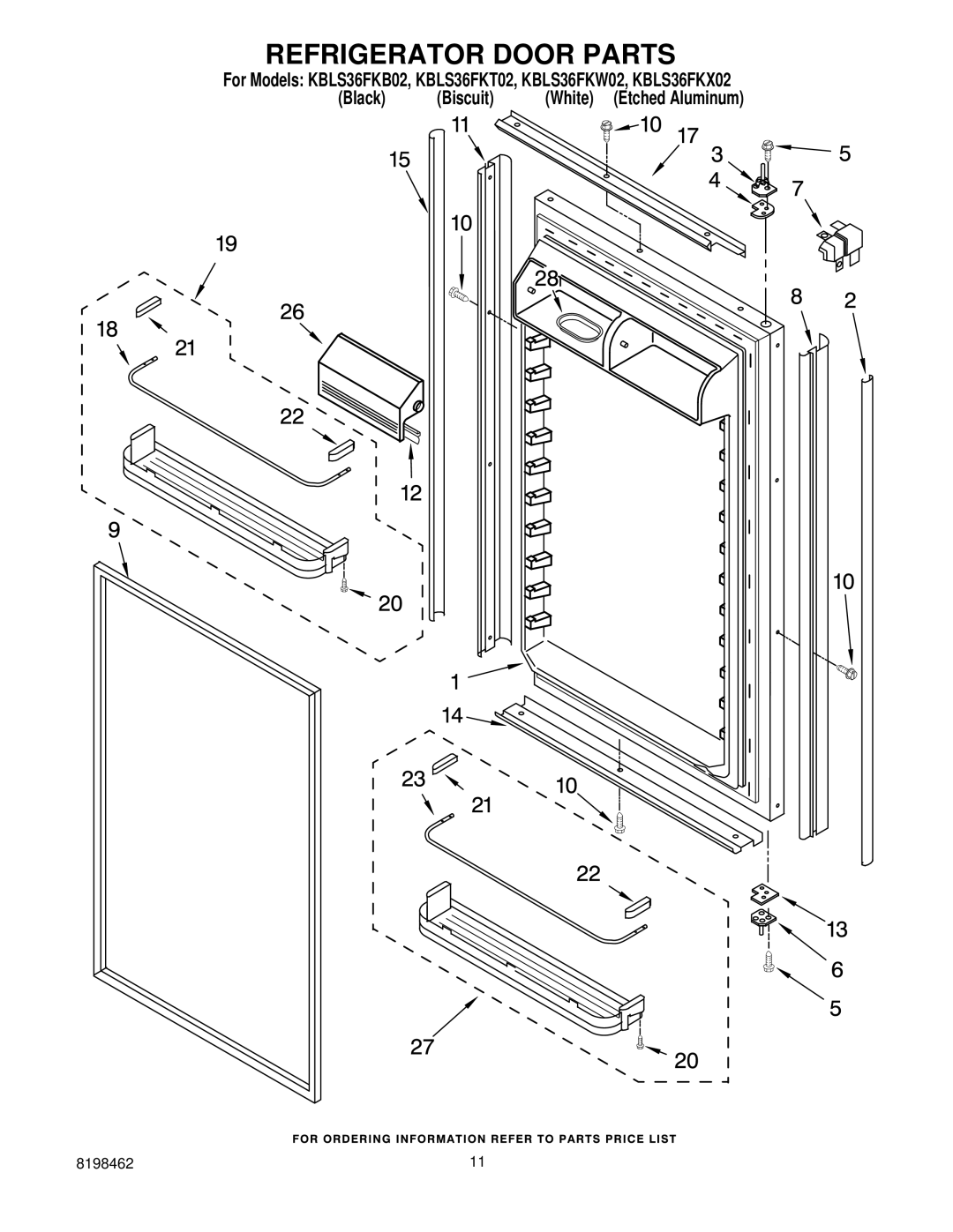 KitchenAid KBLS36FKX02, KBLS36FKT02, KBLS36FKB02, KBLS36FKW02 manual Refrigerator Door Parts 