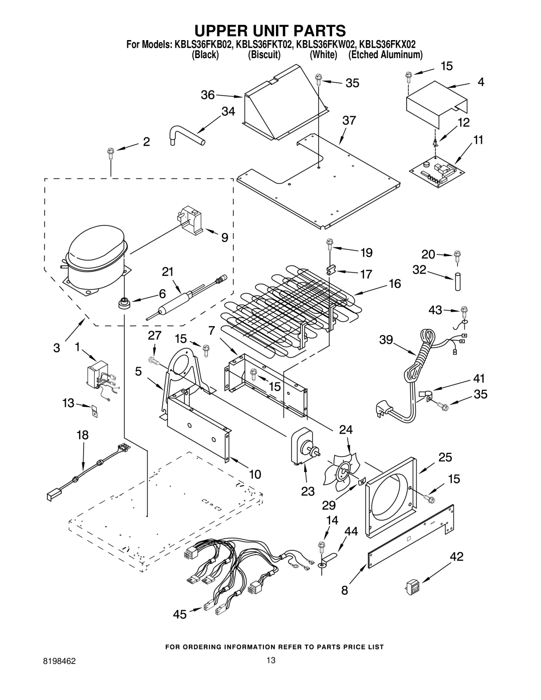 KitchenAid KBLS36FKB02, KBLS36FKT02, KBLS36FKW02, KBLS36FKX02 manual Upper Unit Parts 