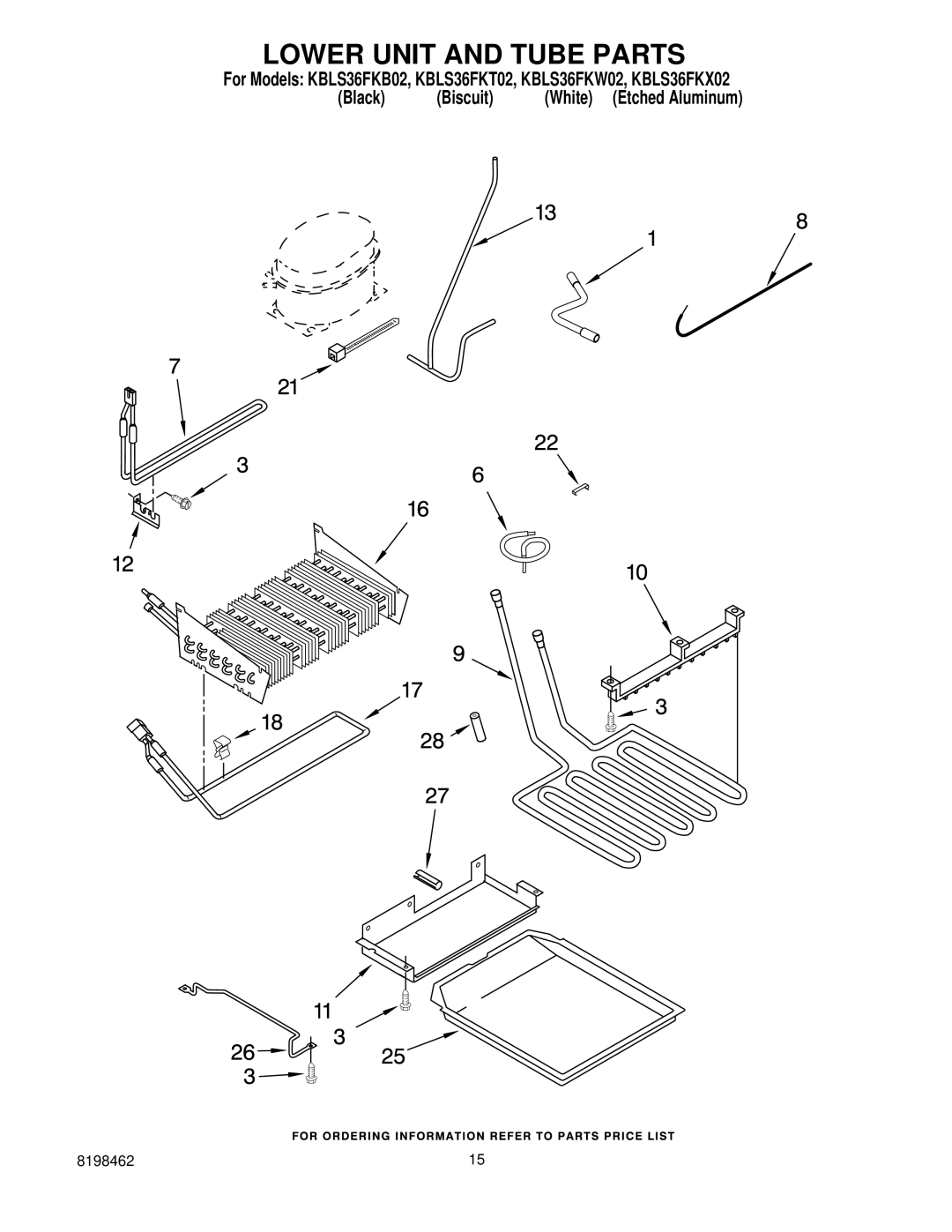 KitchenAid KBLS36FKX02, KBLS36FKT02, KBLS36FKB02, KBLS36FKW02 manual Lower Unit and Tube Parts 