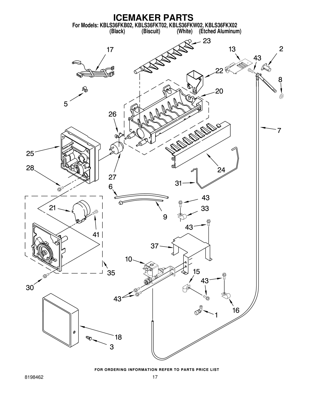 KitchenAid KBLS36FKB02, KBLS36FKT02, KBLS36FKW02, KBLS36FKX02 manual Icemaker Parts 