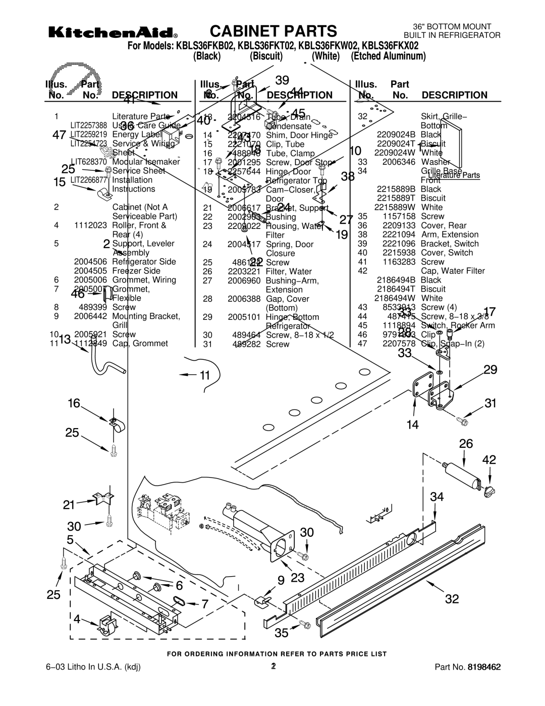 KitchenAid KBLS36FKW02, KBLS36FKT02, KBLS36FKB02, KBLS36FKX02 manual Illus. Part No. No. Description 