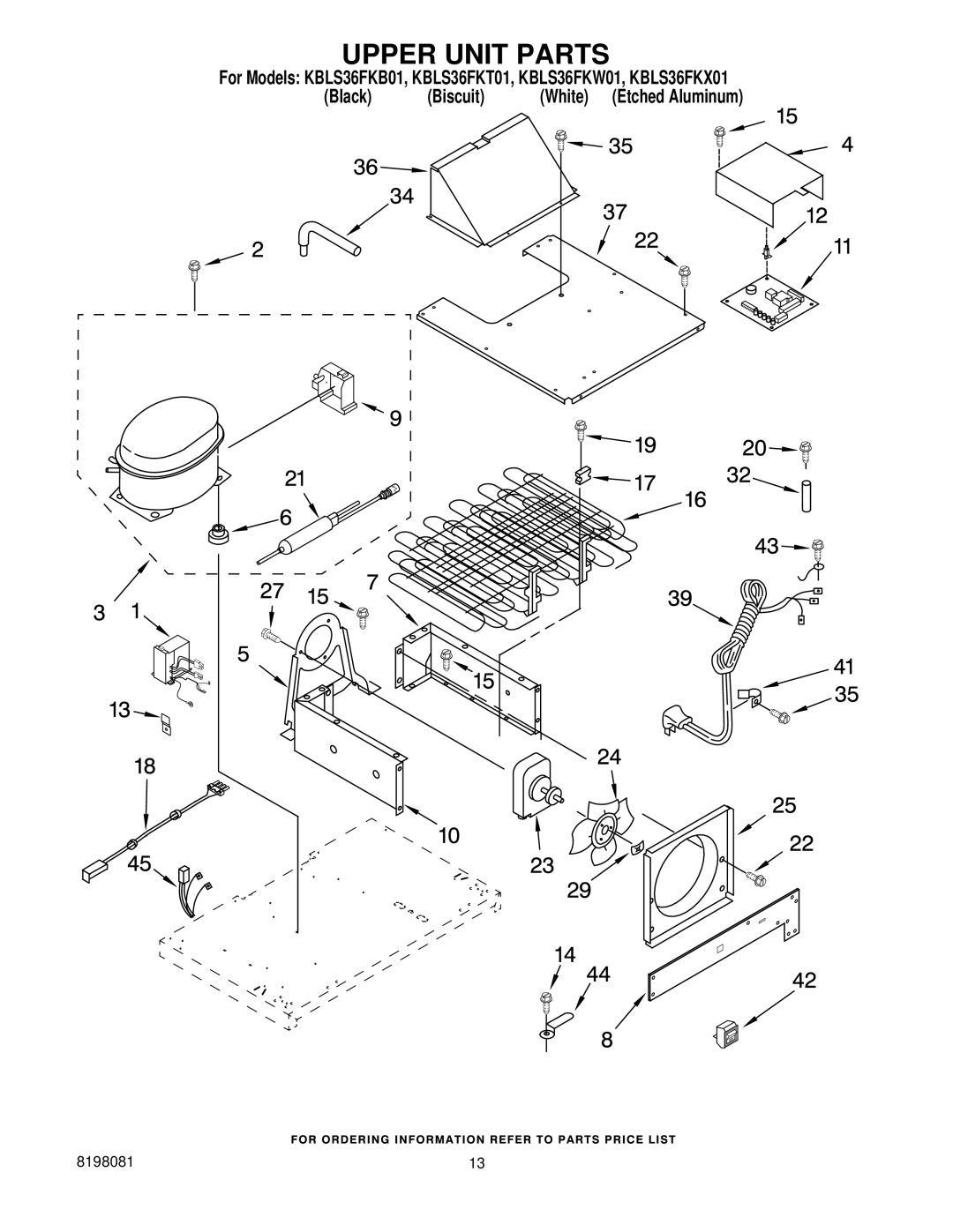 KitchenAid KBLS36FKT01, KBLS36FKW01, KBLS36FKB01, KBLS36FKX01 manual Upper Unit Parts 