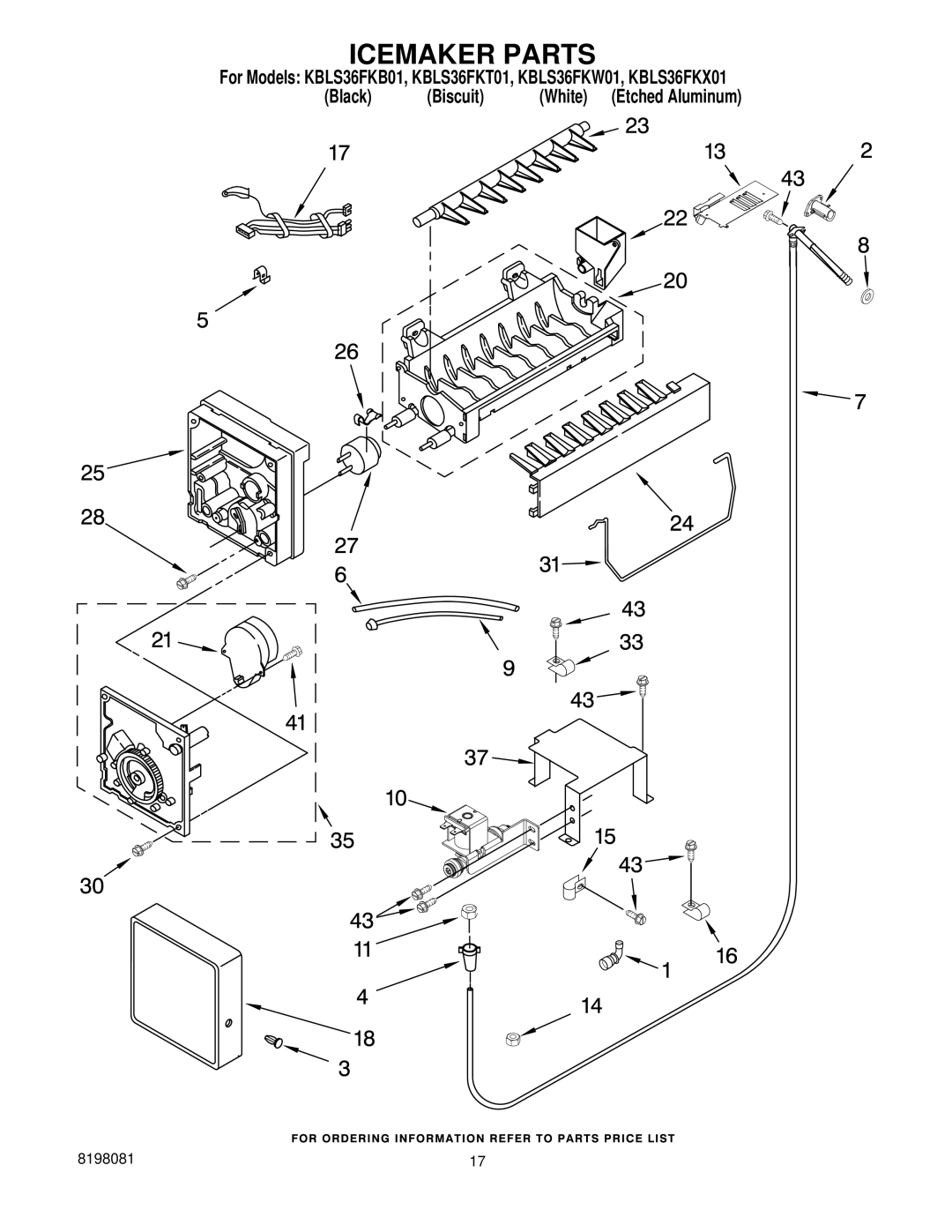 KitchenAid KBLS36FKT01, KBLS36FKW01, KBLS36FKB01, KBLS36FKX01 manual Icemaker Parts 