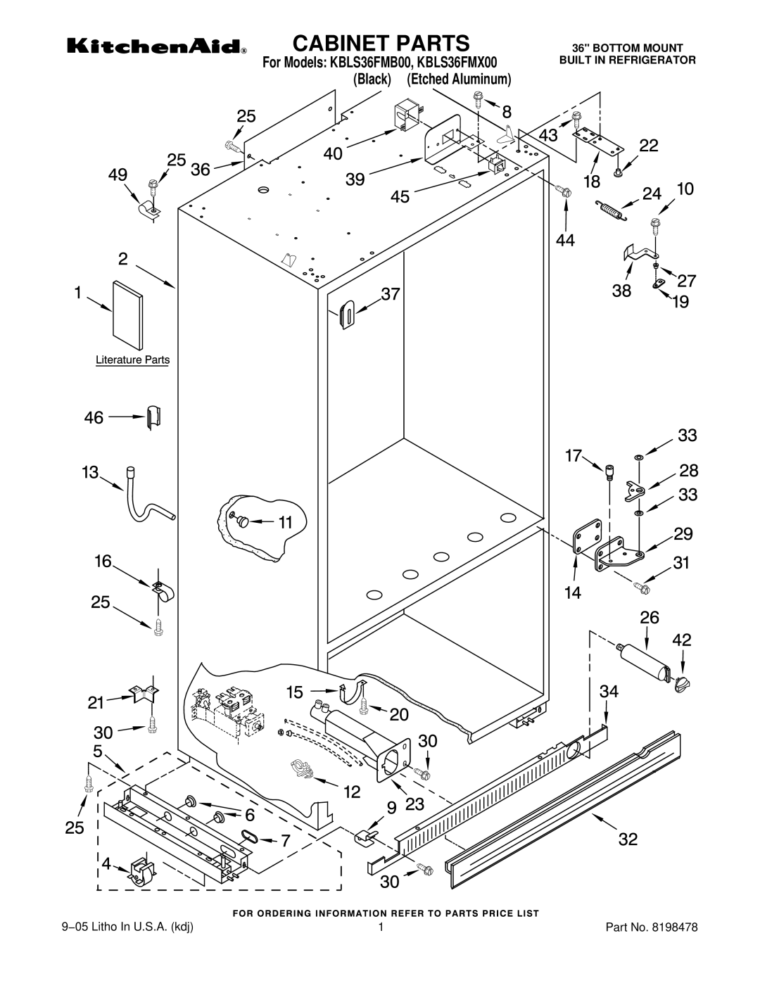 KitchenAid KBLS36FMX00, KBLS36FMB00 manual Cabinet Parts 