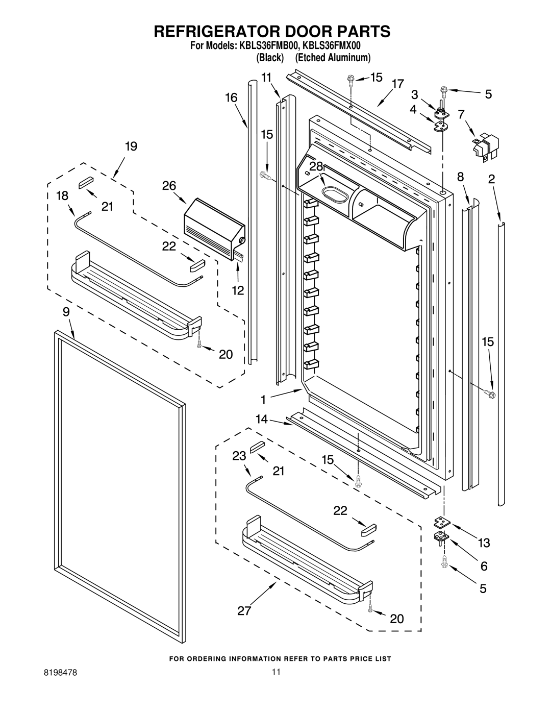 KitchenAid KBLS36FMX00, KBLS36FMB00 manual Refrigerator Door Parts 