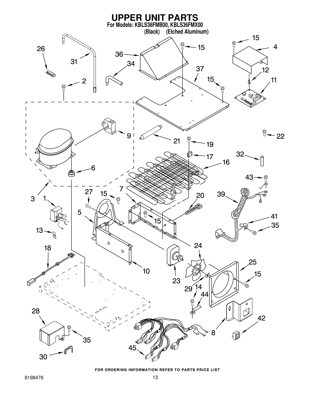 KitchenAid KBLS36FMX00, KBLS36FMB00 manual Upper Unit Parts 