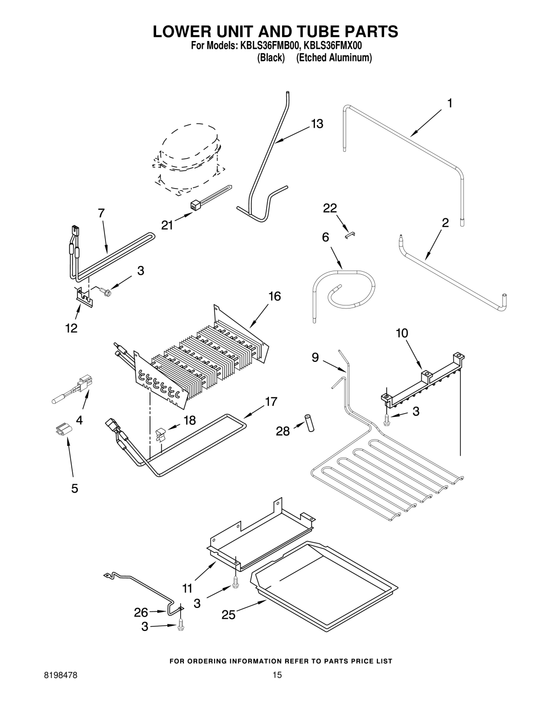 KitchenAid KBLS36FMX00, KBLS36FMB00 manual Lower Unit and Tube Parts 