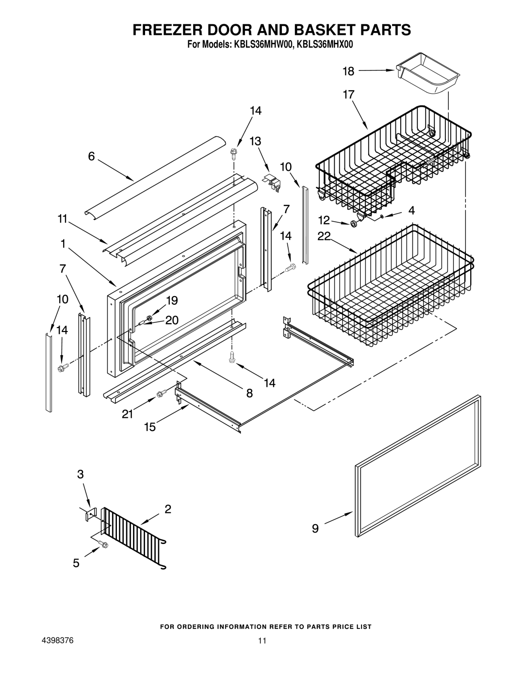 KitchenAid KBLS36MHW00, KBLS36MHX00 manual Freezer Door and Basket Parts 