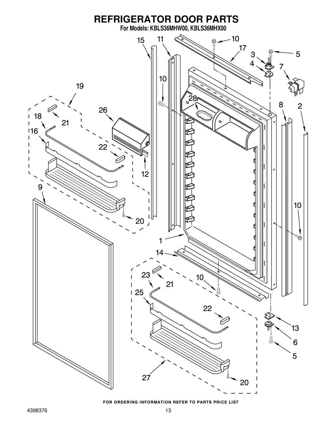 KitchenAid KBLS36MHW00, KBLS36MHX00 manual Refrigerator Door Parts 