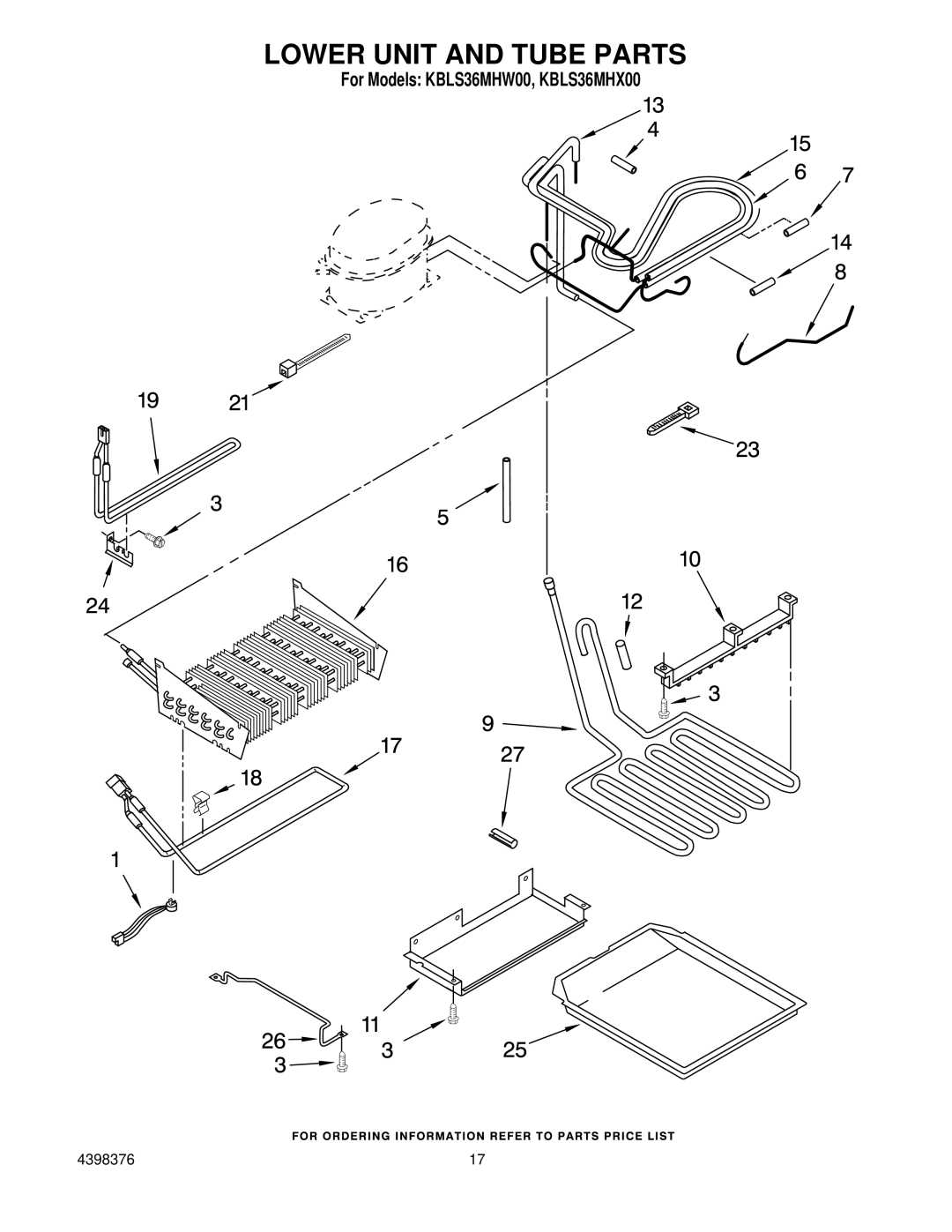 KitchenAid KBLS36MHW00, KBLS36MHX00 manual Lower Unit and Tube Parts 