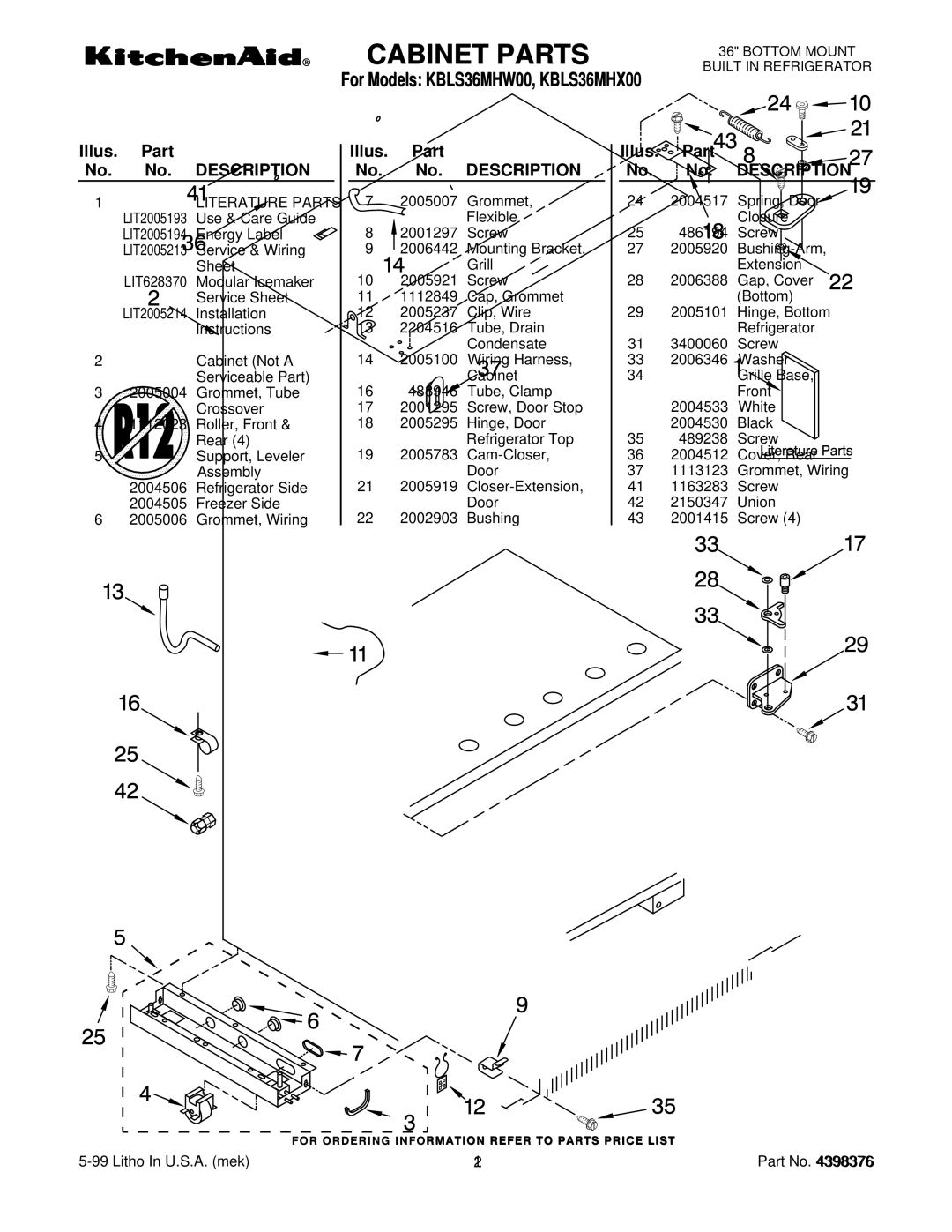 KitchenAid manual For Models KBLS36MHW00, KBLS36MHX00 