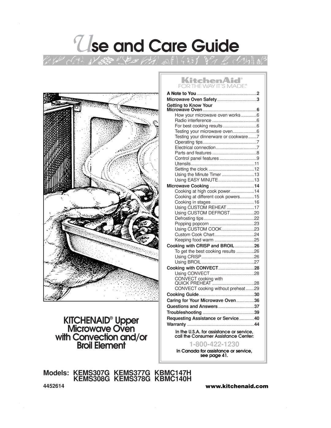 KitchenAid KBMC140H, KBMC147H, KEMS378G, KEMS377G, KEMS308G, KEMS307G warranty Use and Care Guide, 4452614 