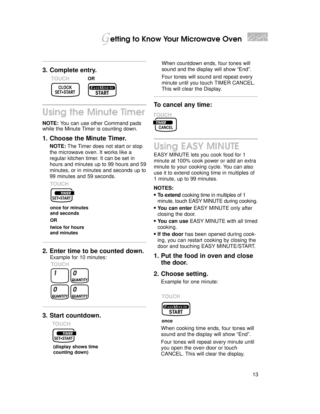 KitchenAid KBMC140H, KBMC147H, KEMS378G, KEMS377G, KEMS308G, KEMS307G warranty Using the Minute Timer, Using Easy Minute 