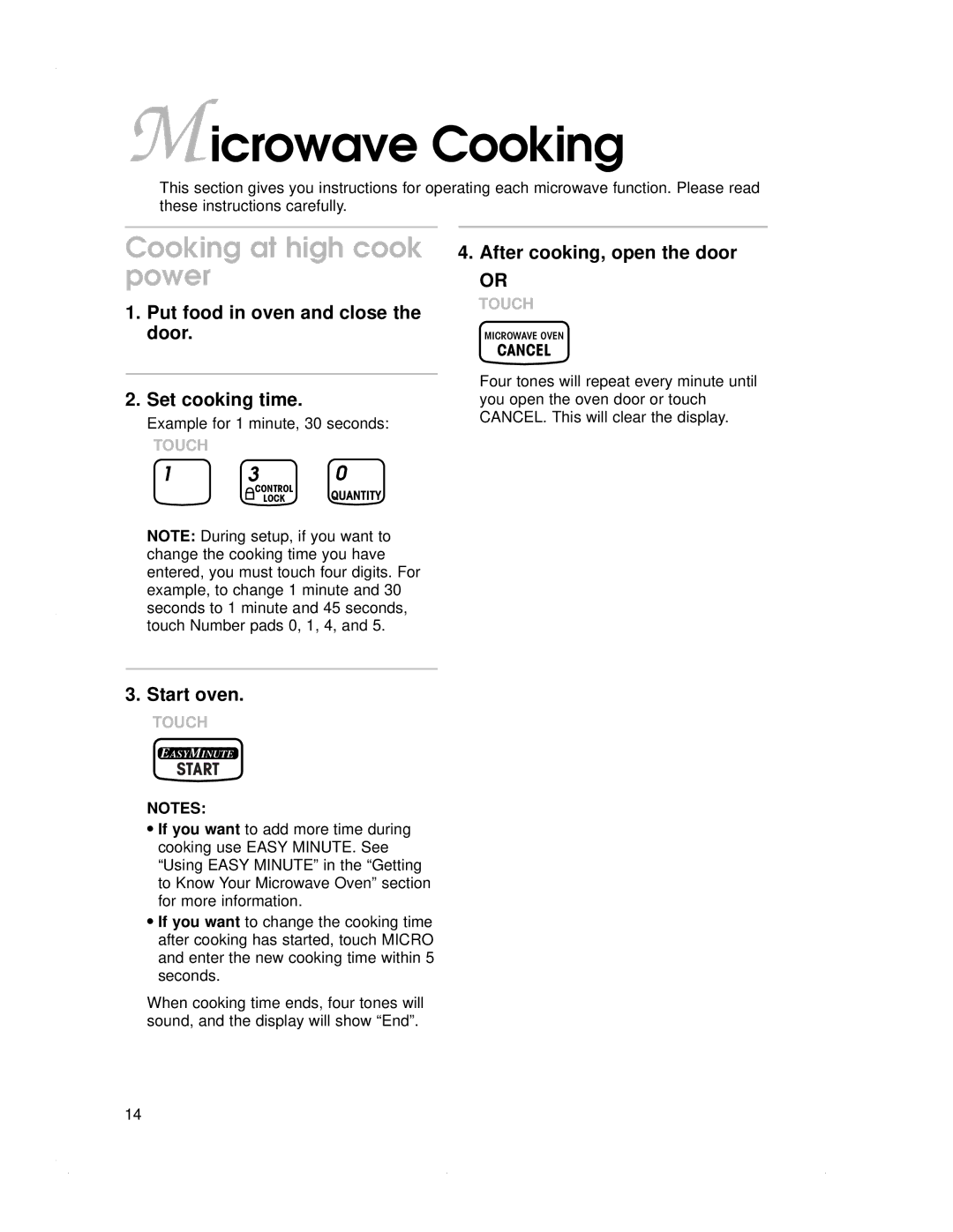 KitchenAid KEMS378G Microwave Cooking, Cooking at high cook power, Put food in oven and close the door Set cooking time 