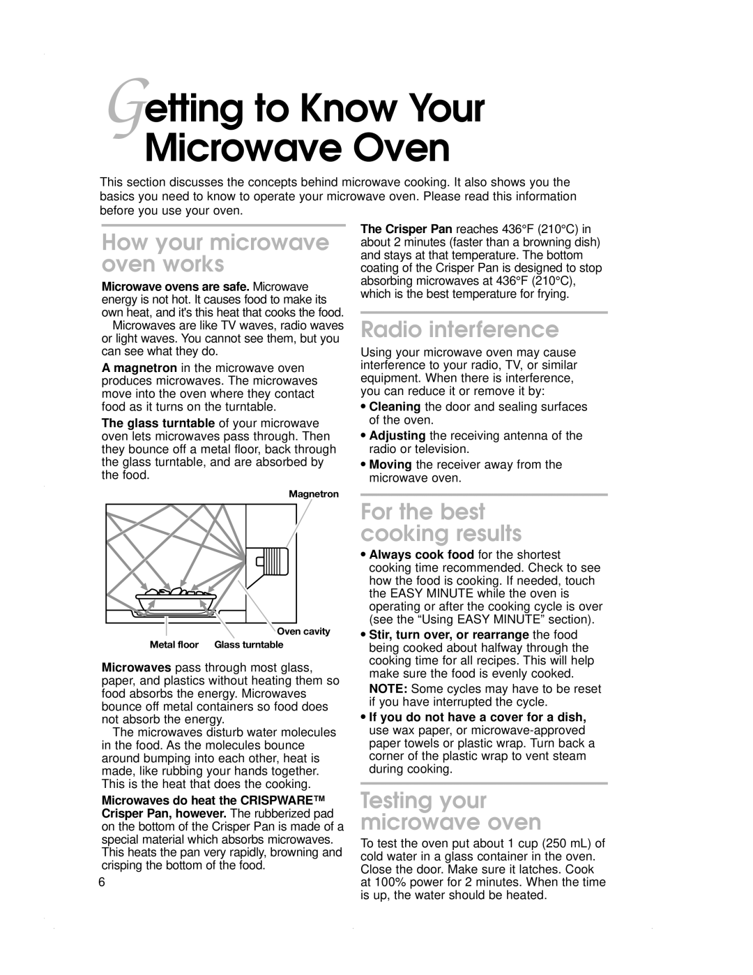 KitchenAid KBMC147H, KBMC140H Getting to Know Your Microwave Oven, How your microwave oven works, Radio interference 