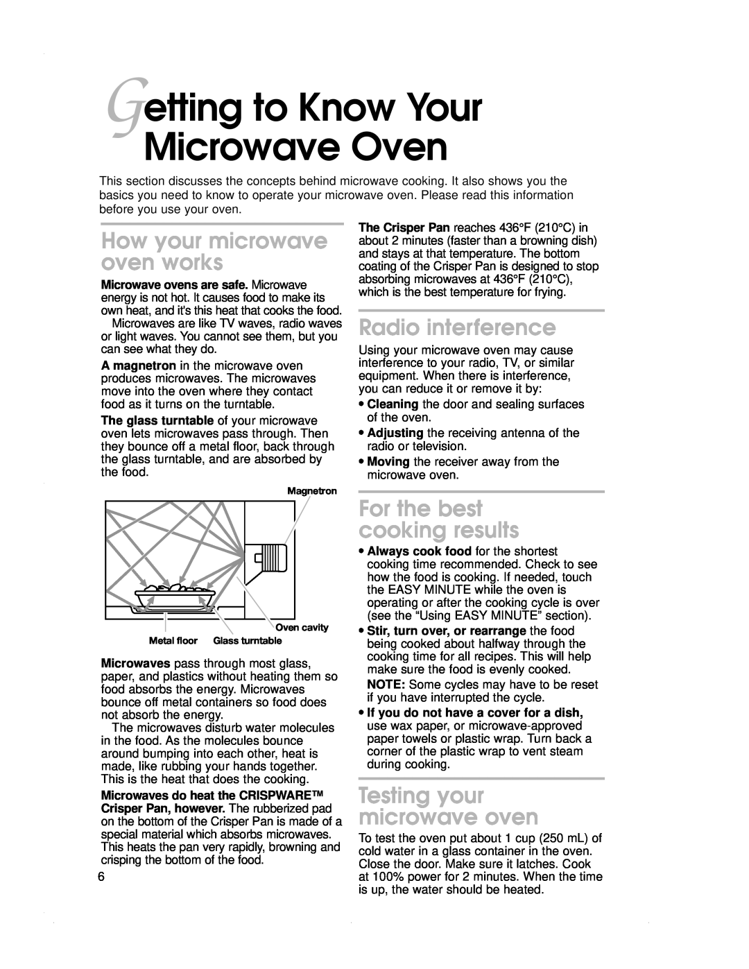 KitchenAid KBMC147H, KBMC140H Getting to Know Your Microwave Oven, How your microwave oven works, Radio interference 