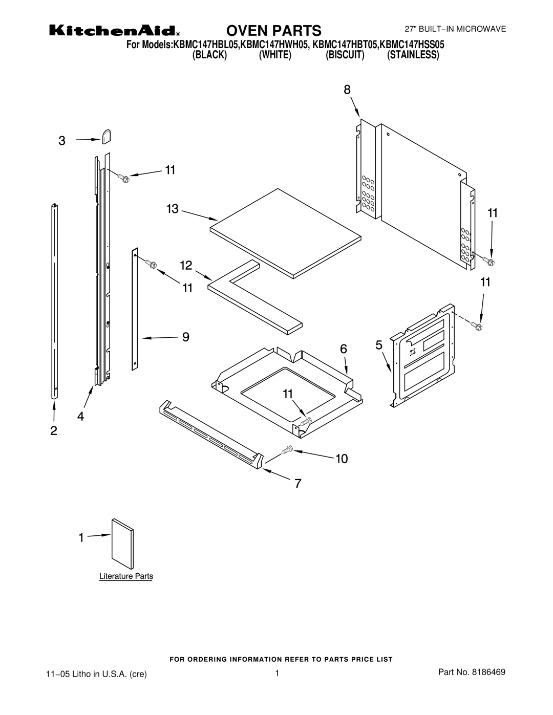 KitchenAid KBMC147HWH05, KBMC147HBL05, KBMC147HSS05, KBMC147HBT05 manual Oven Parts 