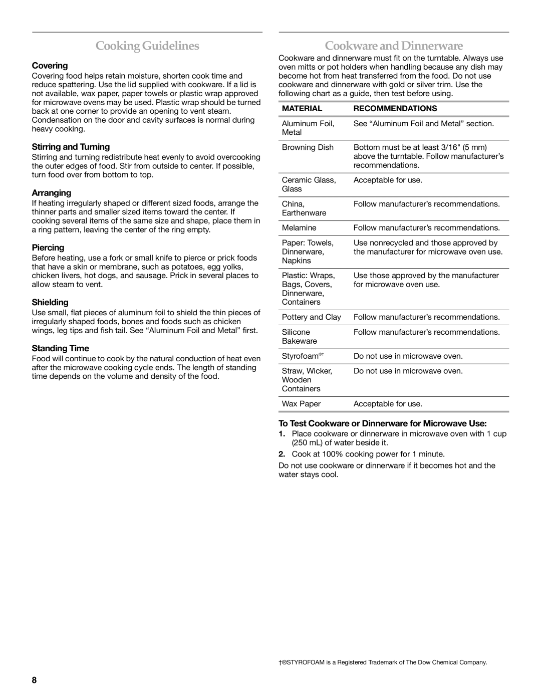 KitchenAid KBMS1454R manual Cooking Guidelines, Cookware and Dinnerware 