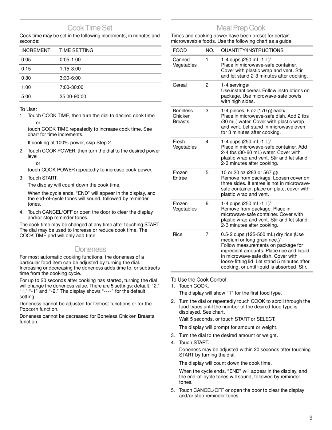 KitchenAid KBMS1454SBL manual CookTimeSet, Doneness, MealPrepCook, To Use the Cook Control 