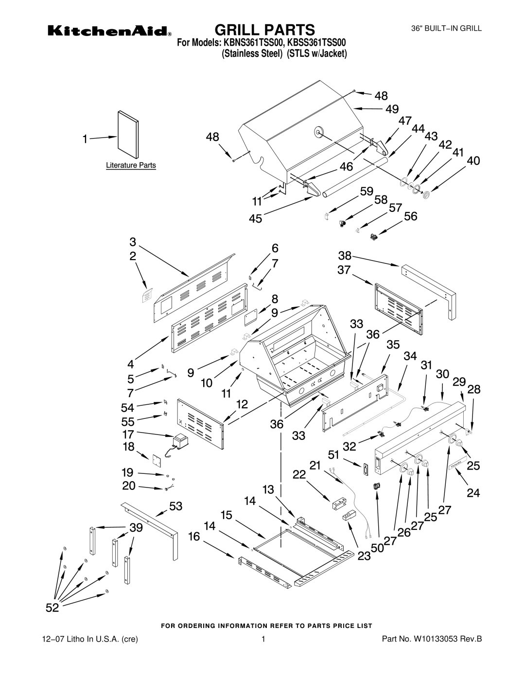 KitchenAid KBNS361TSS manual Grill Parts 