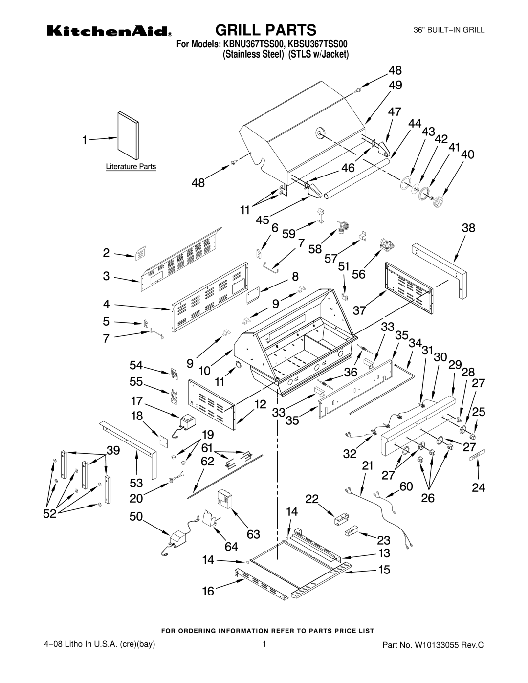 KitchenAid KBSU367TSS00, KBNU367TSS00 manual Grill Parts 