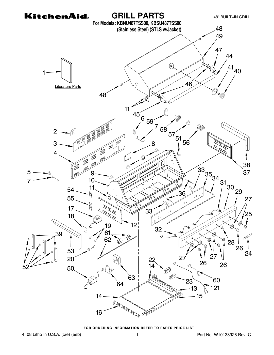 KitchenAid KBSU487TSS00, KBNU487TSS00 manual Grill Parts 