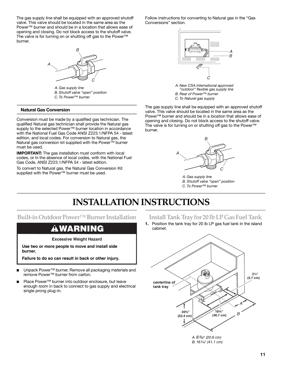 KitchenAid KBPU182VSS Installation Instructions, Install Tank Tray for 20 lb LP Gas Fuel Tank, Natural Gas Conversion 