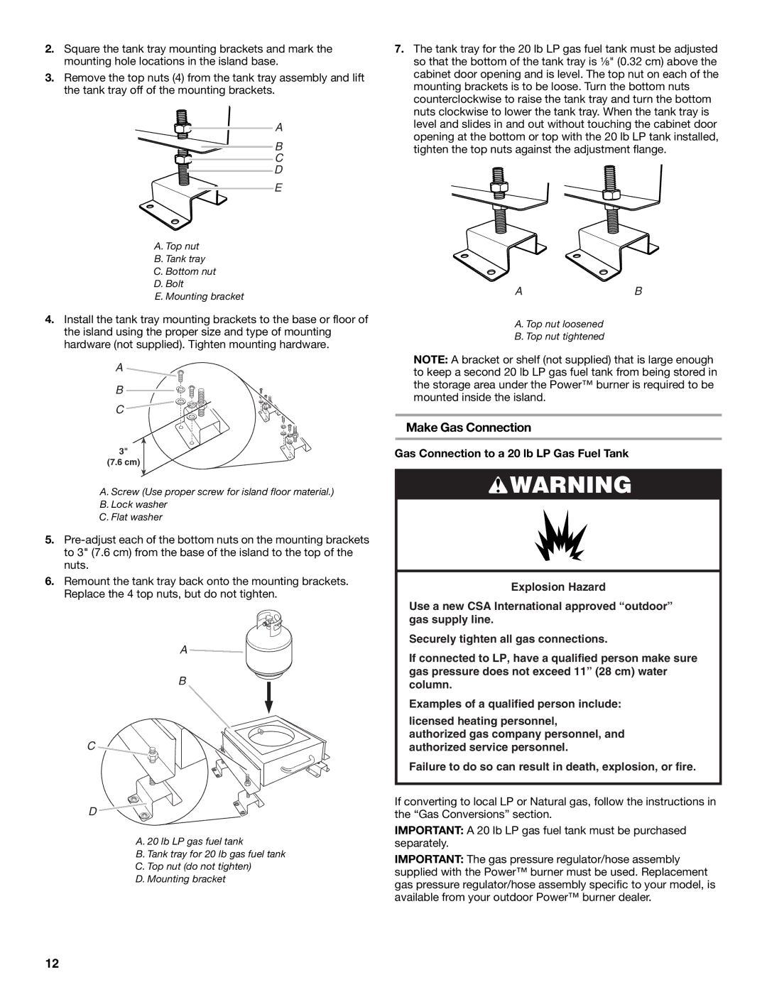 KitchenAid KBPU182VSS installation instructions Make Gas Connection 