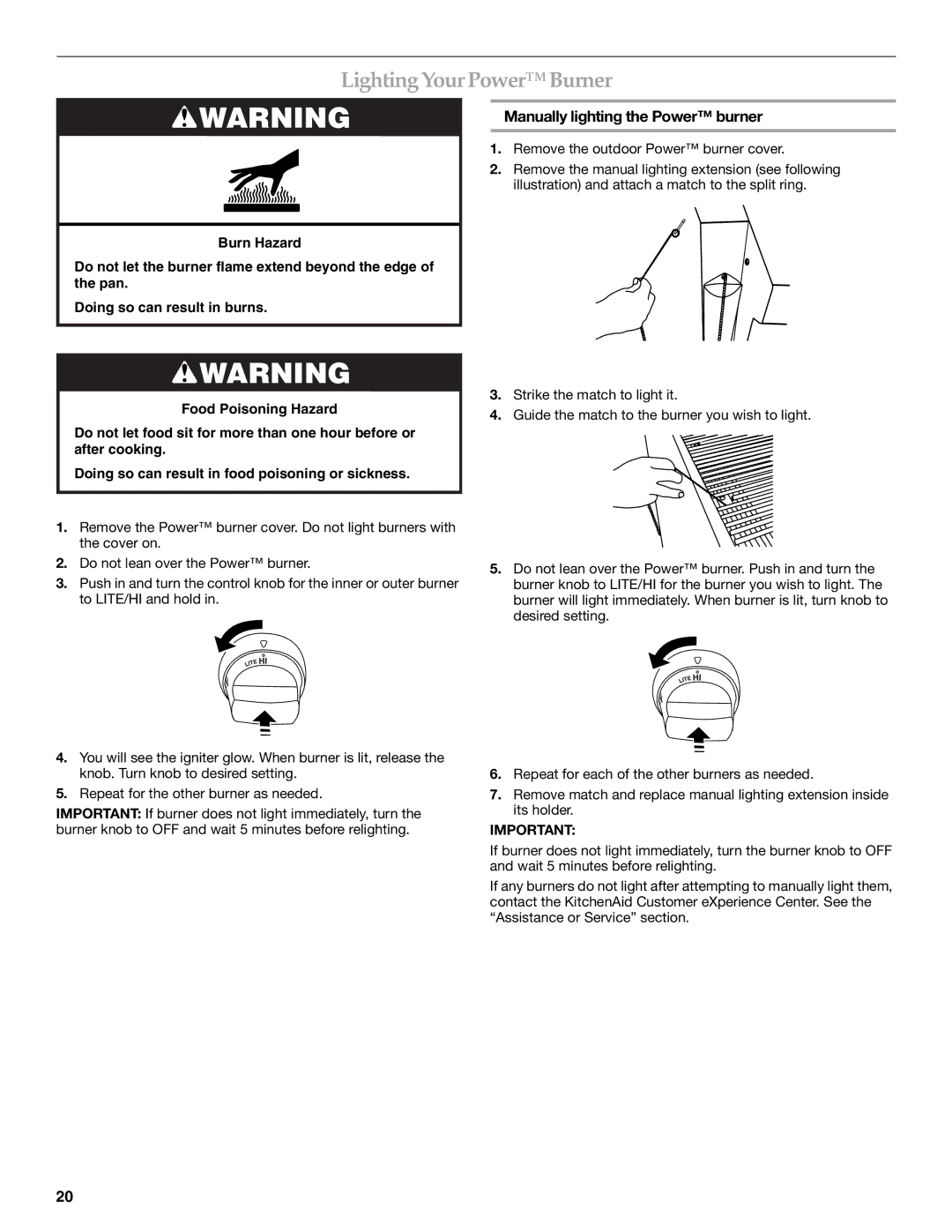 KitchenAid KBPU182VSS installation instructions Lighting Your Power Burner, Manually lighting the Power burner 