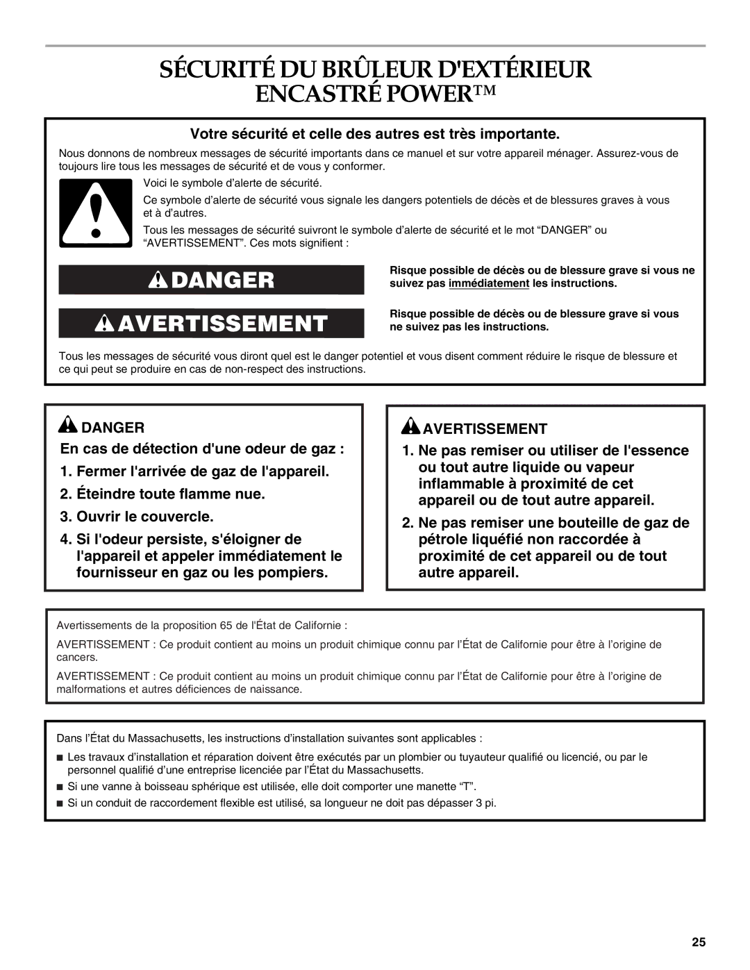 KitchenAid KBPU182VSS installation instructions Sécurité DU Brûleur Dextérieur Encastré Power 