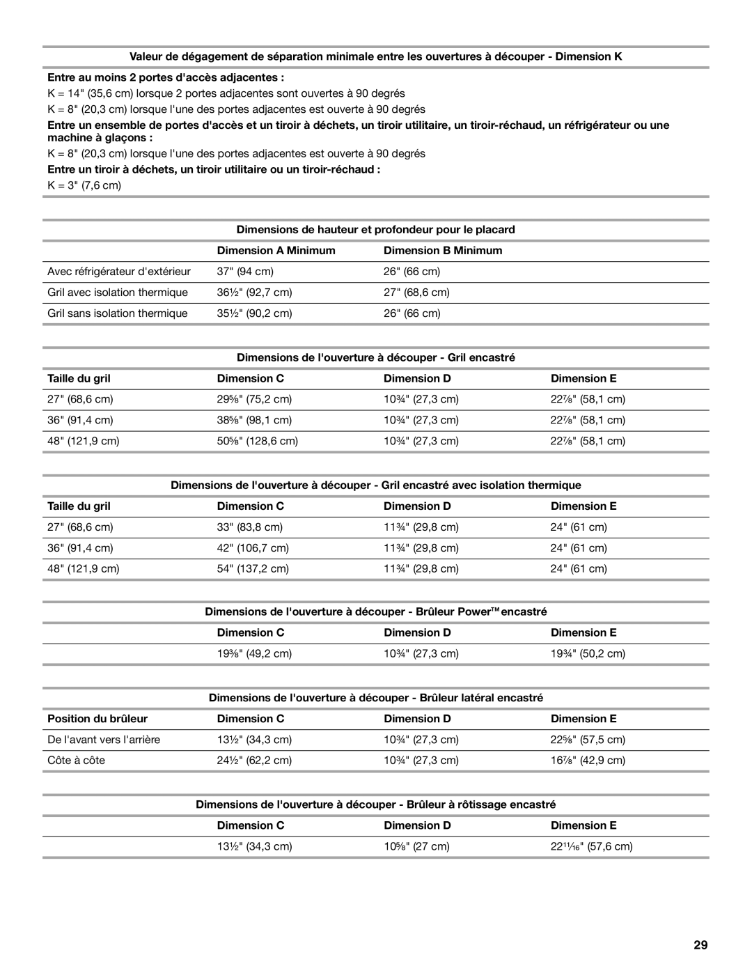 KitchenAid KBPU182VSS = 3 7,6 cm, 19³⁄₈ 49,2 cm 10¾ 27,3 cm 19¾ 50,2 cm, Dimension C Dimension D Dimension E 