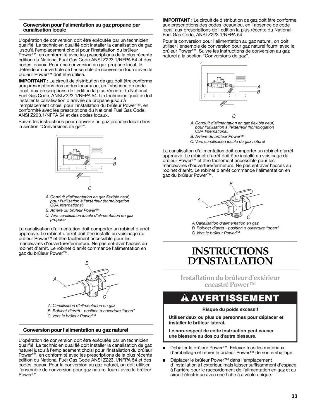 KitchenAid KBPU182VSS Instructions ’INSTALLATION, Installation du brûleur dextérieur Encastré Power 