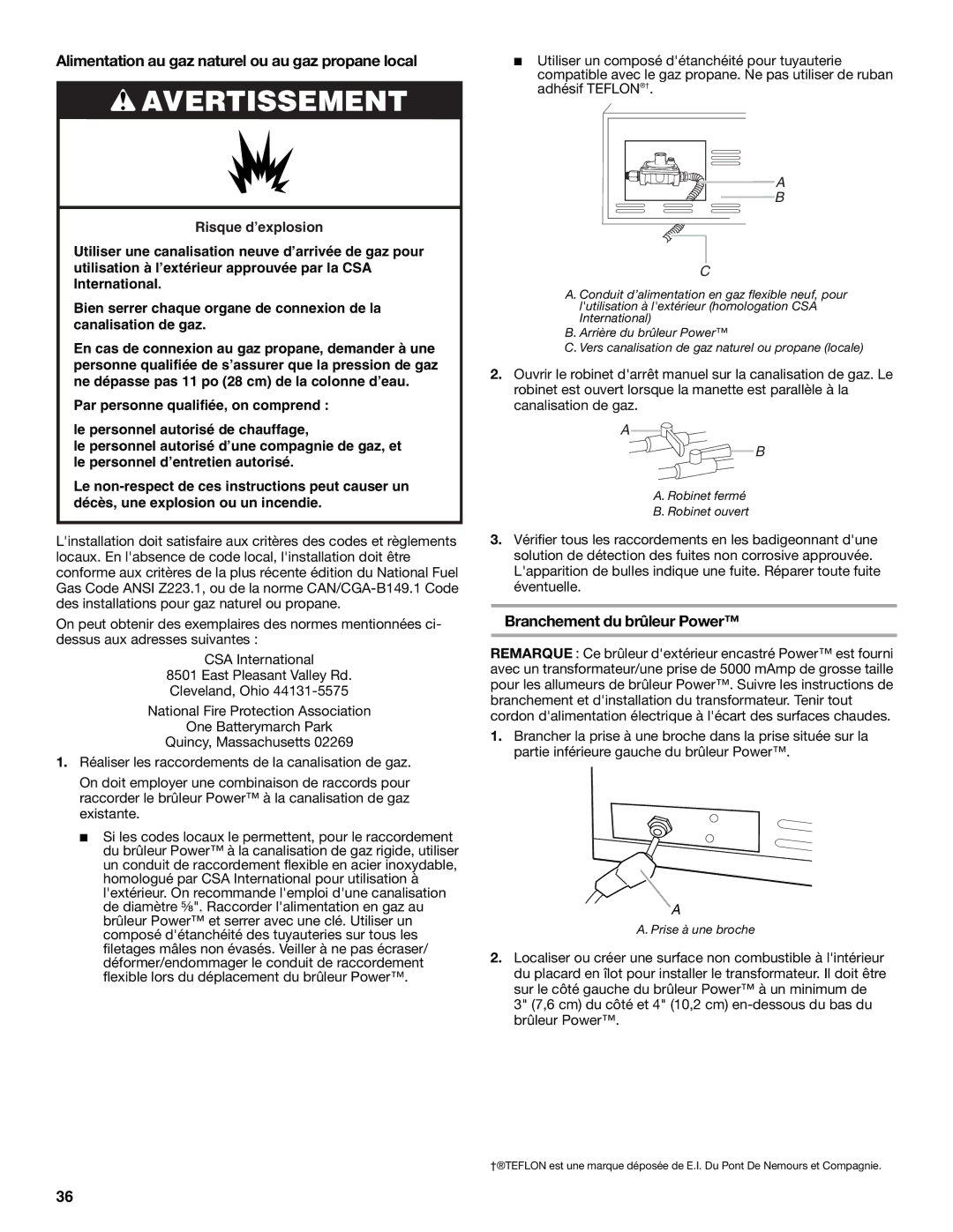 KitchenAid KBPU182VSS Alimentation au gaz naturel ou au gaz propane local, Branchement du brûleur Power 