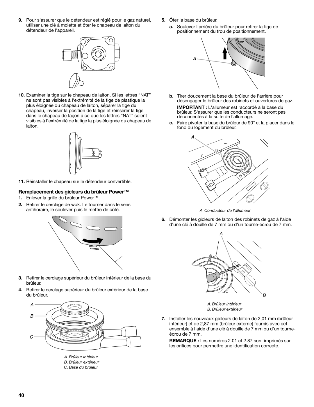 KitchenAid KBPU182VSS Remplacement des gicleurs du brûleur Power, 11. Réinstaller le chapeau sur le détendeur convertible 