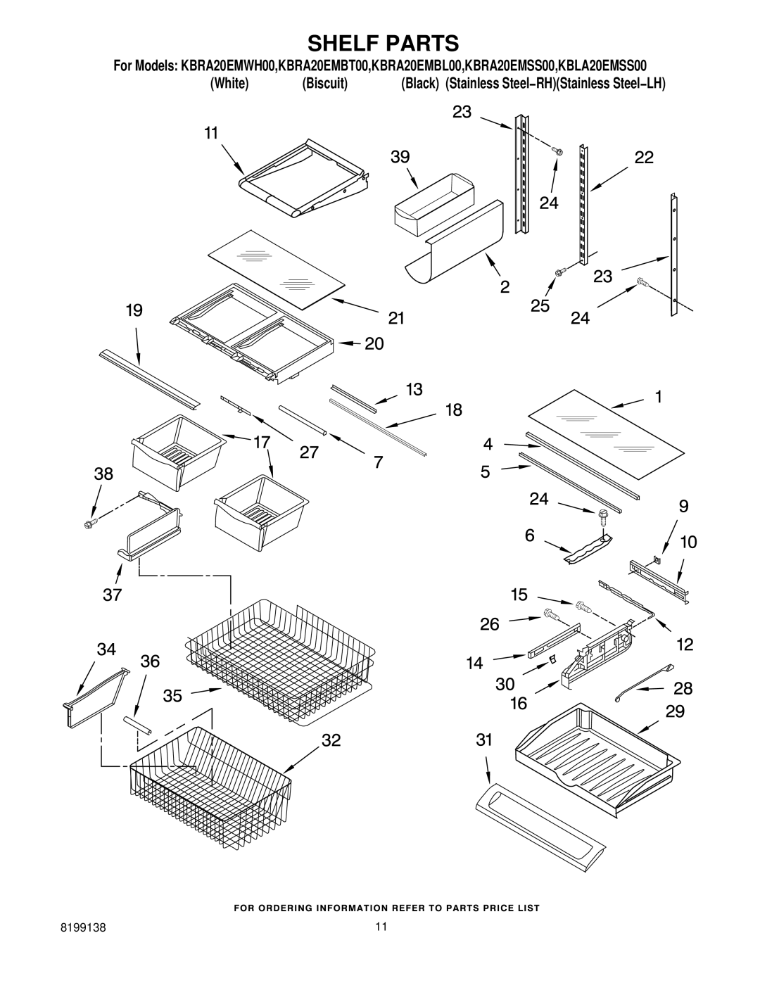 KitchenAid KBRA20EMWH00 manual Shelf Parts 