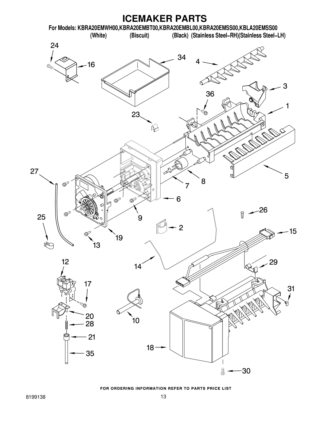 KitchenAid KBRA20EMWH00 manual Icemaker Parts 