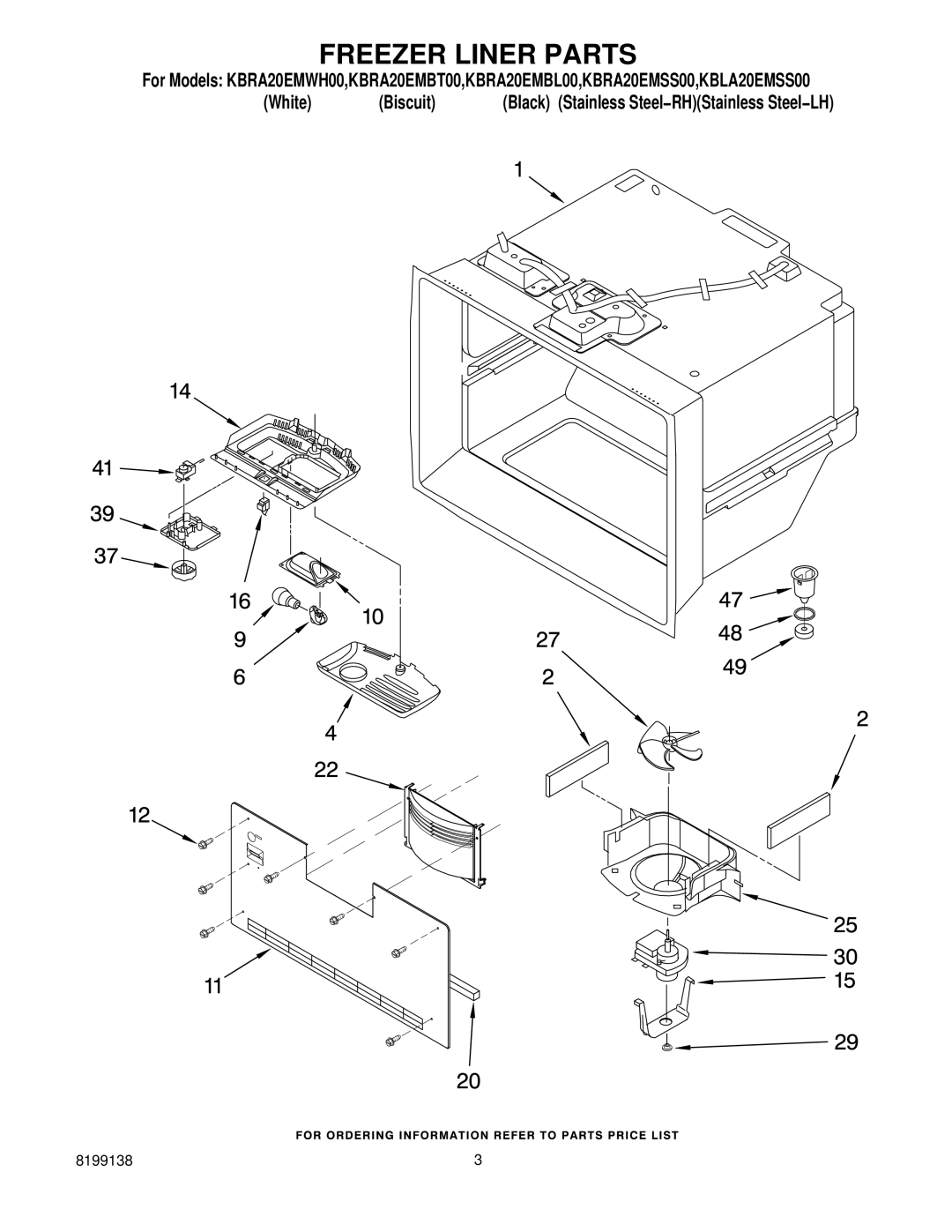 KitchenAid KBRA20EMWH00 manual Freezer Liner Parts 