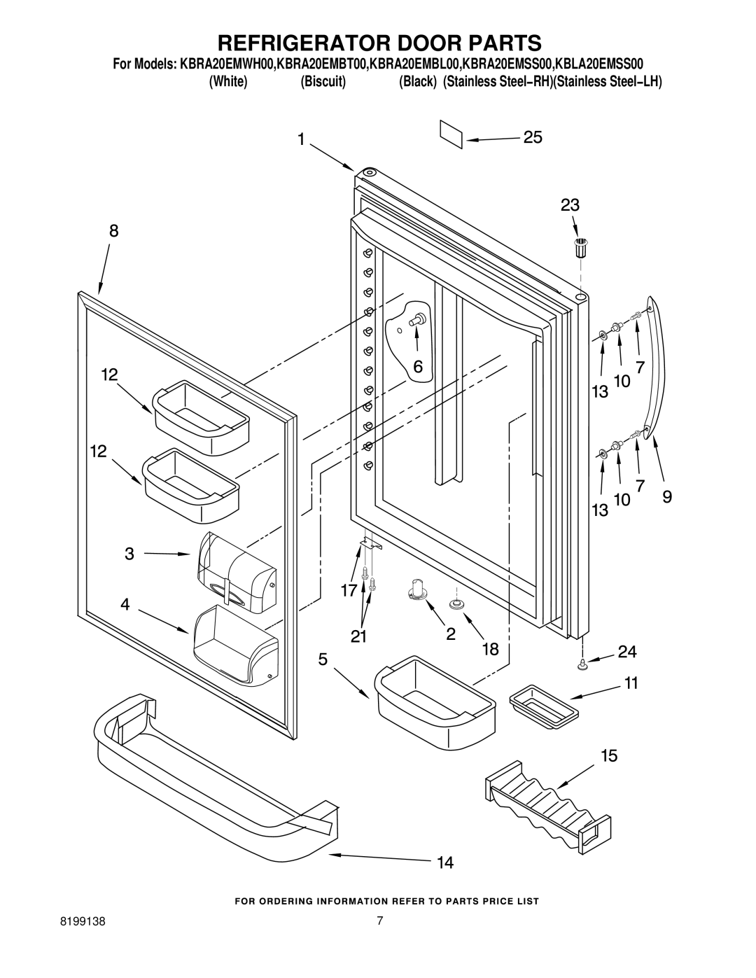 KitchenAid KBRA20EMWH00 manual Refrigerator Door Parts 