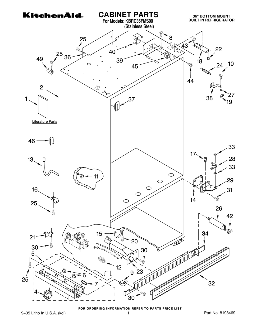 KitchenAid KBRC36FMS00 manual Cabinet Parts 