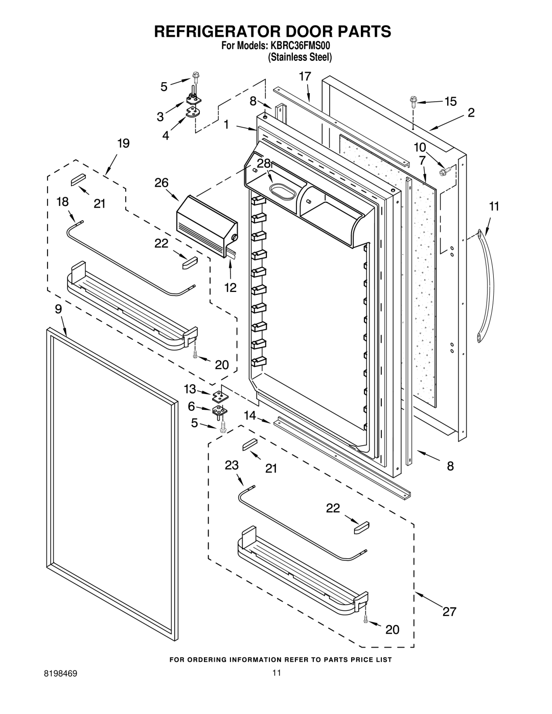 KitchenAid KBRC36FMS00 manual Refrigerator Door Parts 